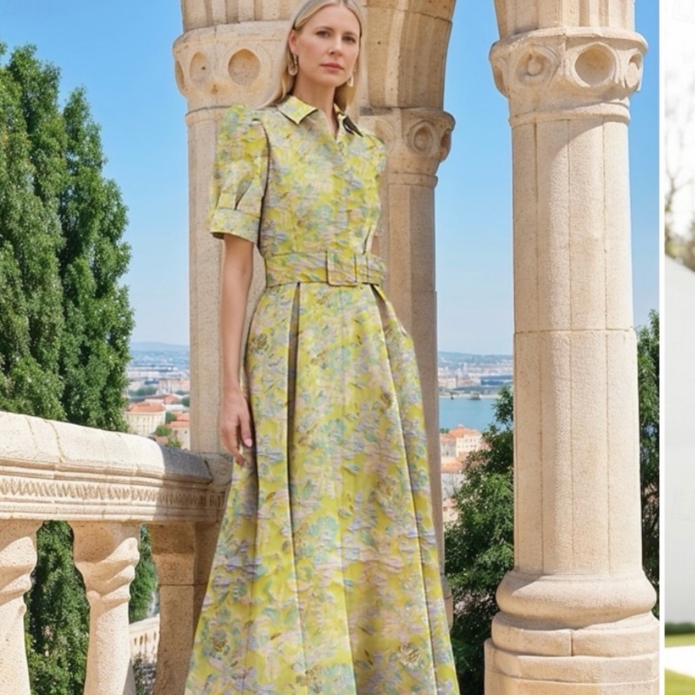 Jacquard Floral Belted Maxi Dress